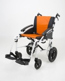 Excel G-Logic Lightweight Transit Wheelchair 20'' White Frame and Orange Upholstery Wide Seat